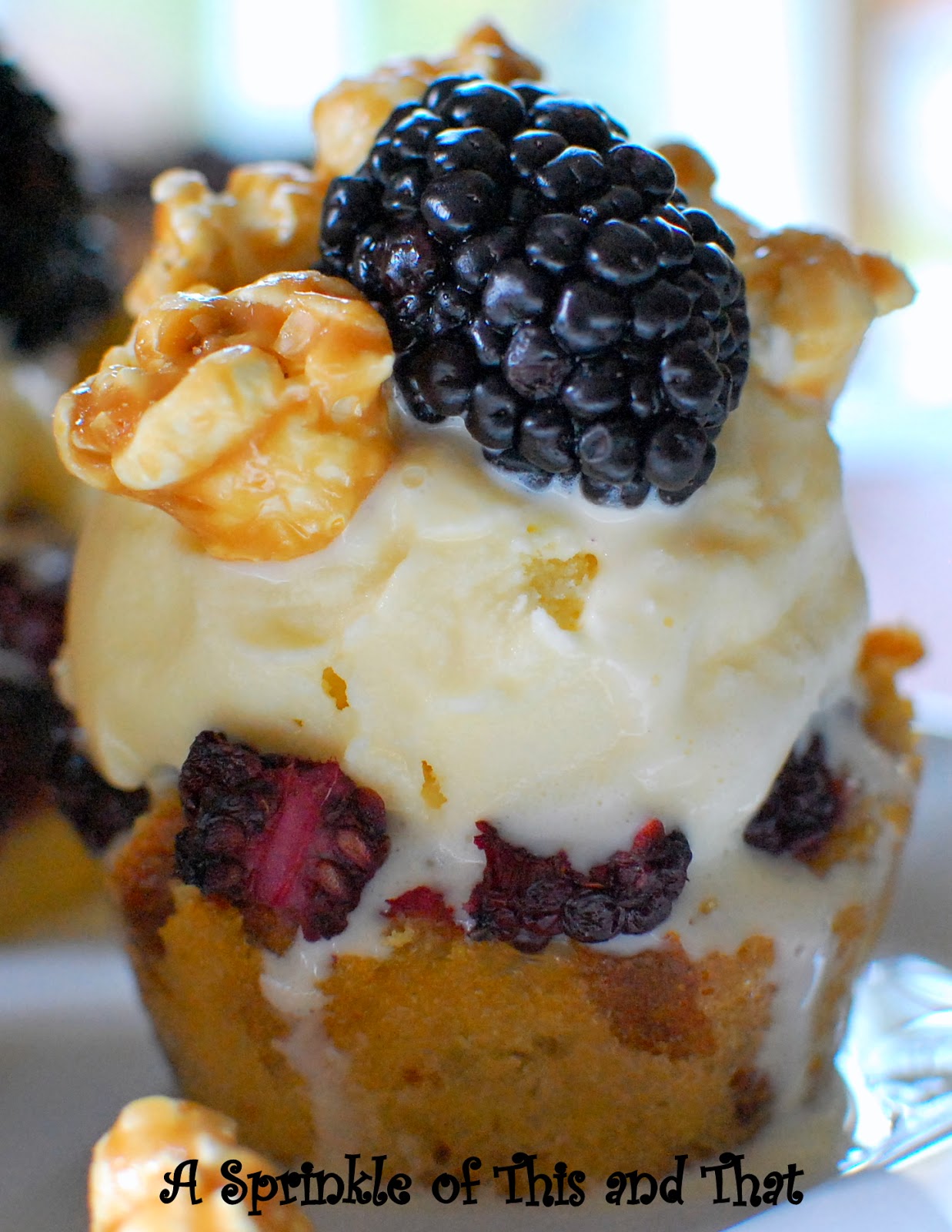 A Sprinkle of This and That Blackberry Cornbread Pudding with Caramel Corn