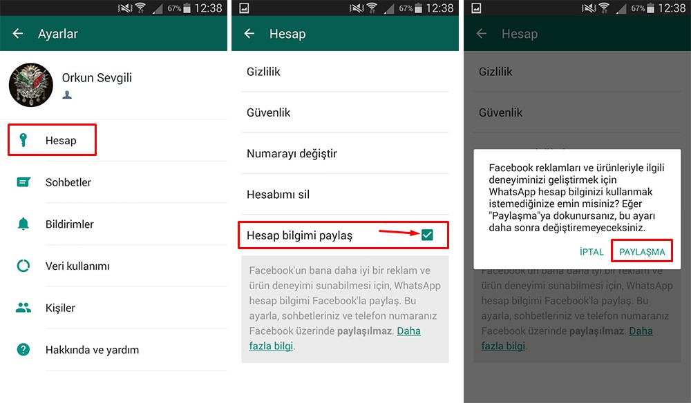 whatsapp hesap bilgi paylasimi nasil kapatilir android