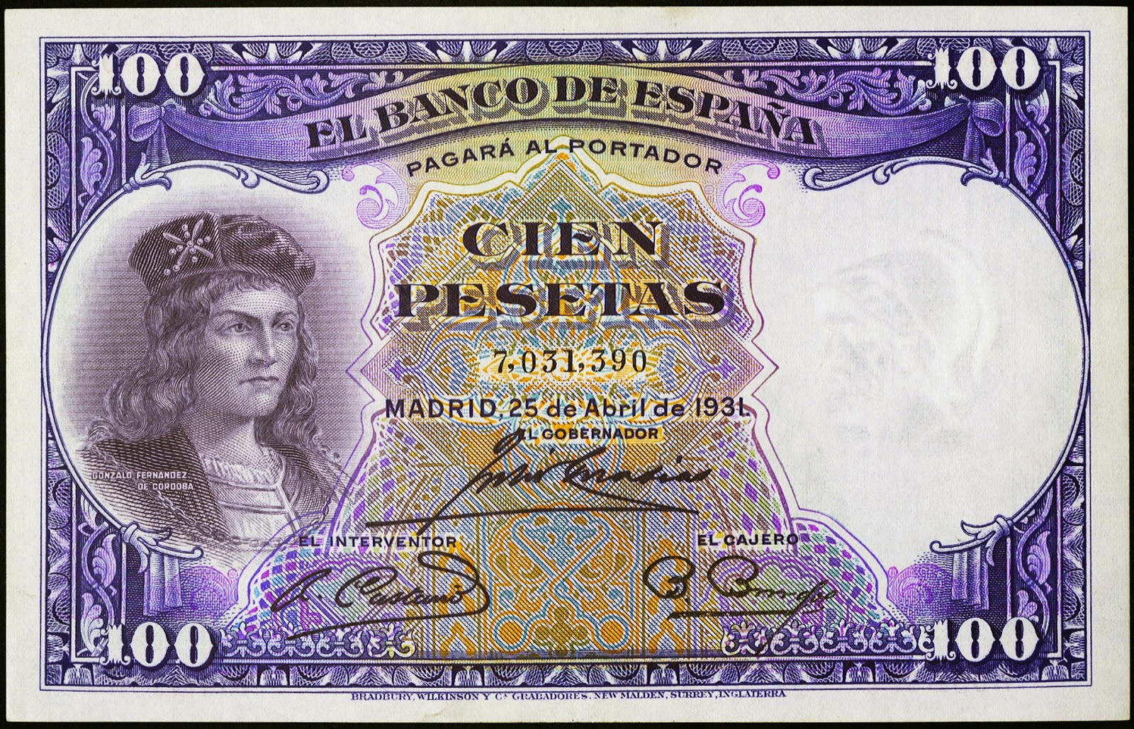 Spain Banknotes 100 Pesetas banknote 1931 Gonzalo Fernández de Córdoba, Great Captain