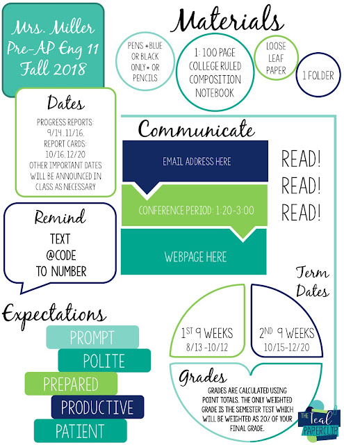 first week of school the teal paperclip infographic syllabus template