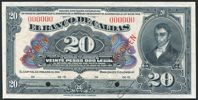 Colombia 20 Pesos note