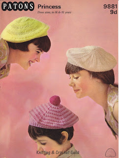 Patons 9881 knitting pattern 1960s vintage knitting pattern; berets for girls & teenagers