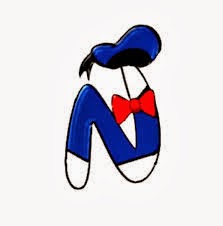 Alfabeto de personajes Disney con letras grandes N Donald pequeña. 