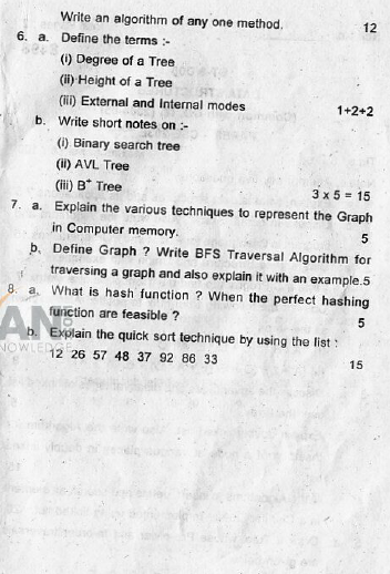 Data Structures Exam Sample Paper 3rd Sem of Kurukshetra University ...