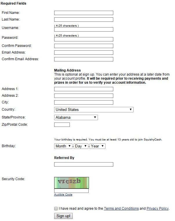 Registration procedure - squash cash