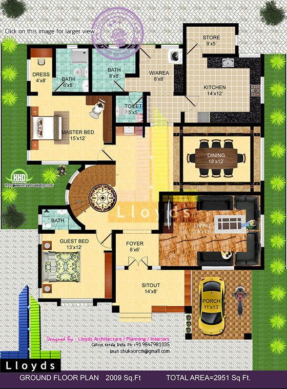 2951 sq.ft. 4 bedroom bungalow floor plan and 3D View