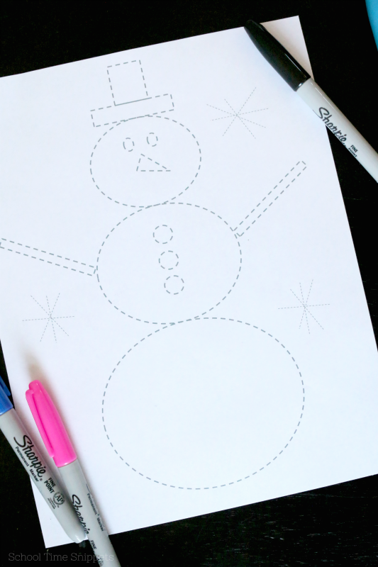 tracing lines snowman for fine motor skills