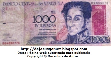 Billete de Simón Bolivar Simón Bolivar en Billete de mil bolívares (Venezuela)