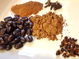 coffee, cinnamon, cloves, cocoa, Szechuan peppercorns