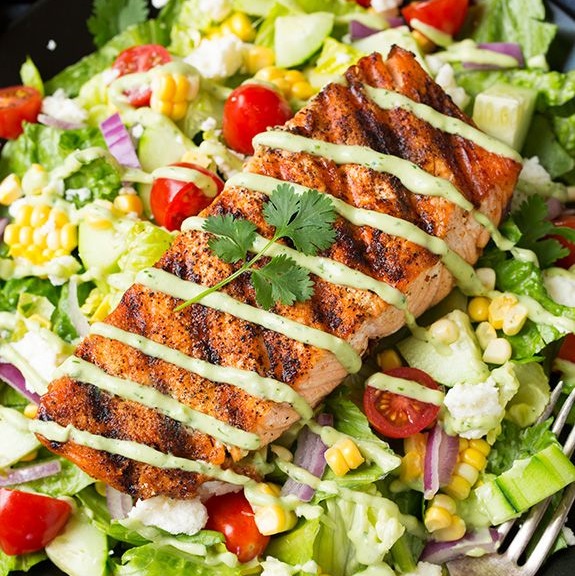 How to Grilled Salmon Fillets and Spinach Salad with Mango Peach