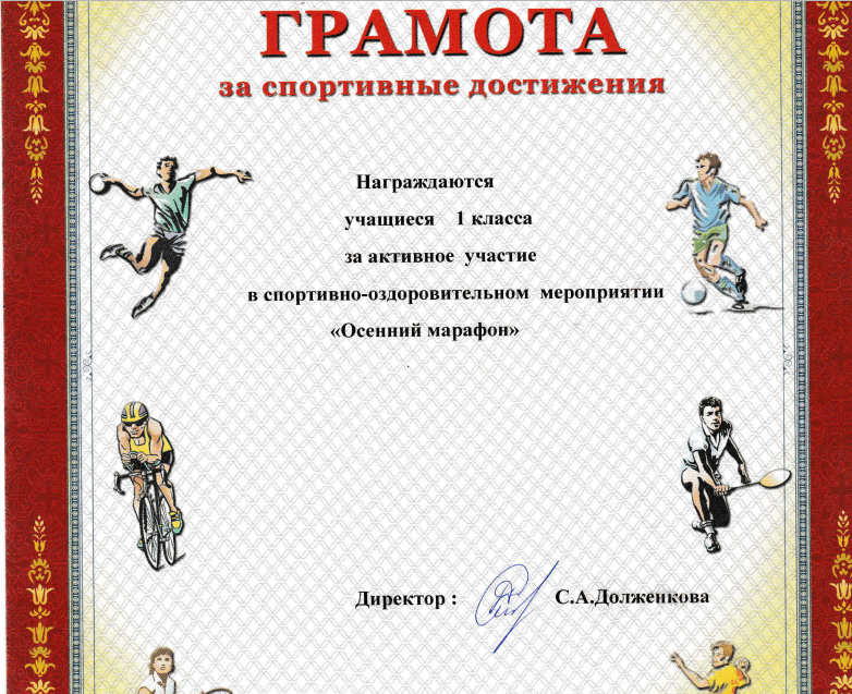 Грамота за успехи в спорте