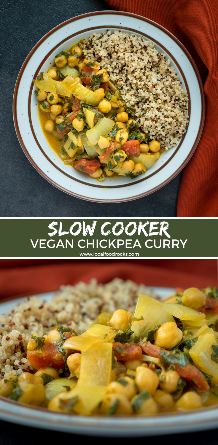 This vegan slow cooker chickpea curry filled is healthy, hearty, and chock full of aromatic spices. | Local Food Rocks