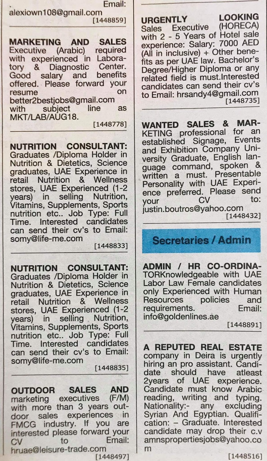 Required Hr Admin Nutrition Consultant Out Door Sales Sales