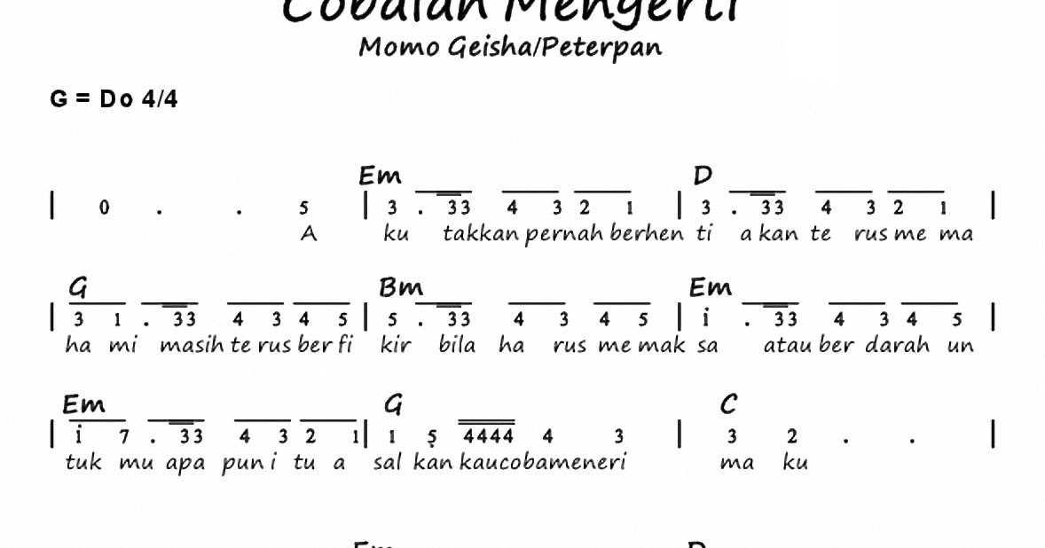 Cobalah Mengerti Chord : Chord dan Lirik Lagu Cobalah Mengerti