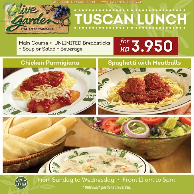 Olive Garden Kuwait - Tuscan Lunch for 3.950 KD