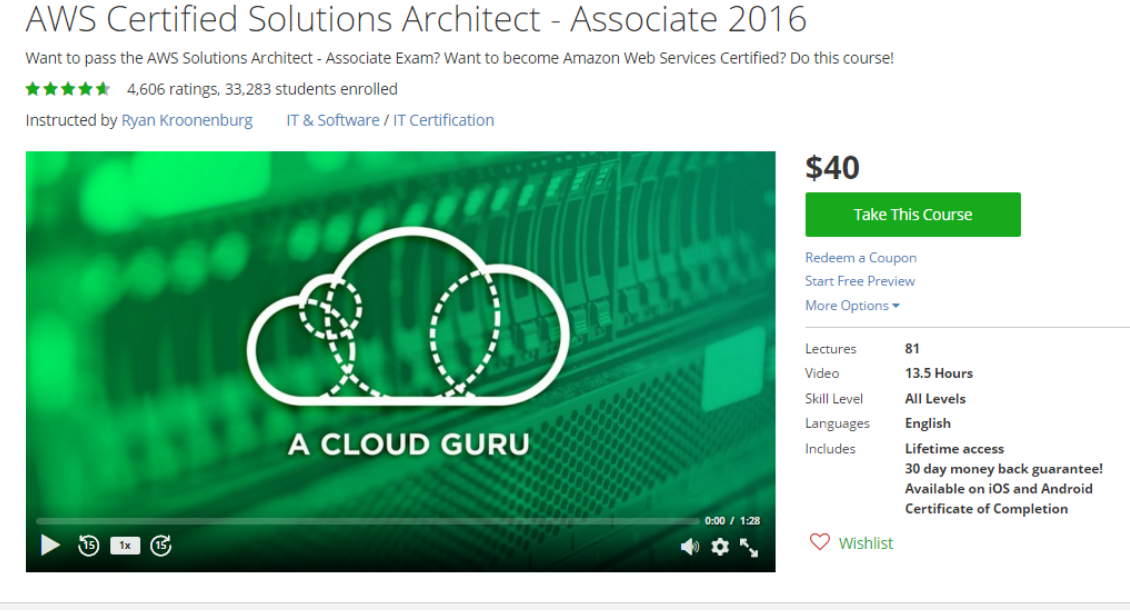 AWS Certified Solutions Architect Associate 2016 udemy Course list