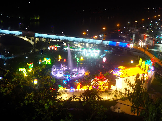 View of the lantern playground and fountain display at Jinju Lantern Festival, South Korea