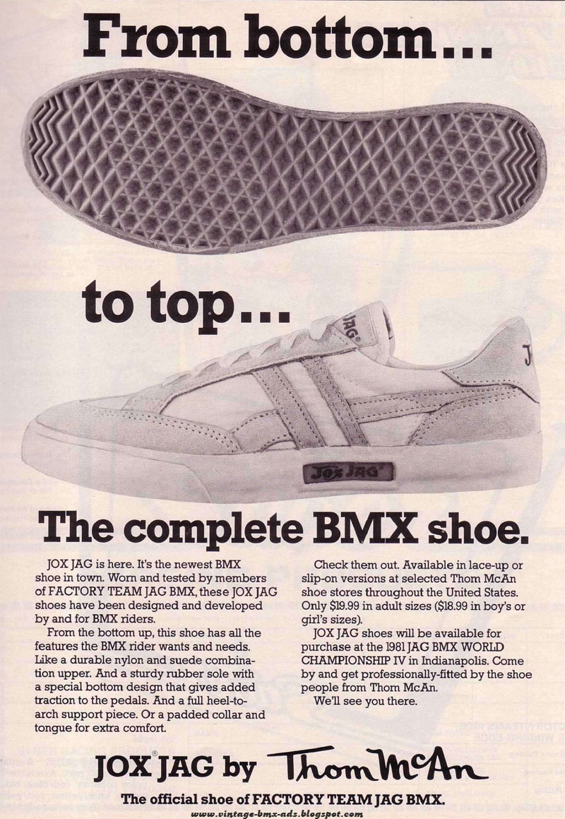 Vintage BMX Ads: From bottom... to top... The complete BMX shoe. JOX ...