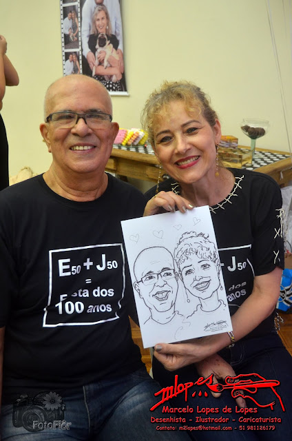 Caricaturista na festa com o Desenhista Marcelo Lopes de Lopes