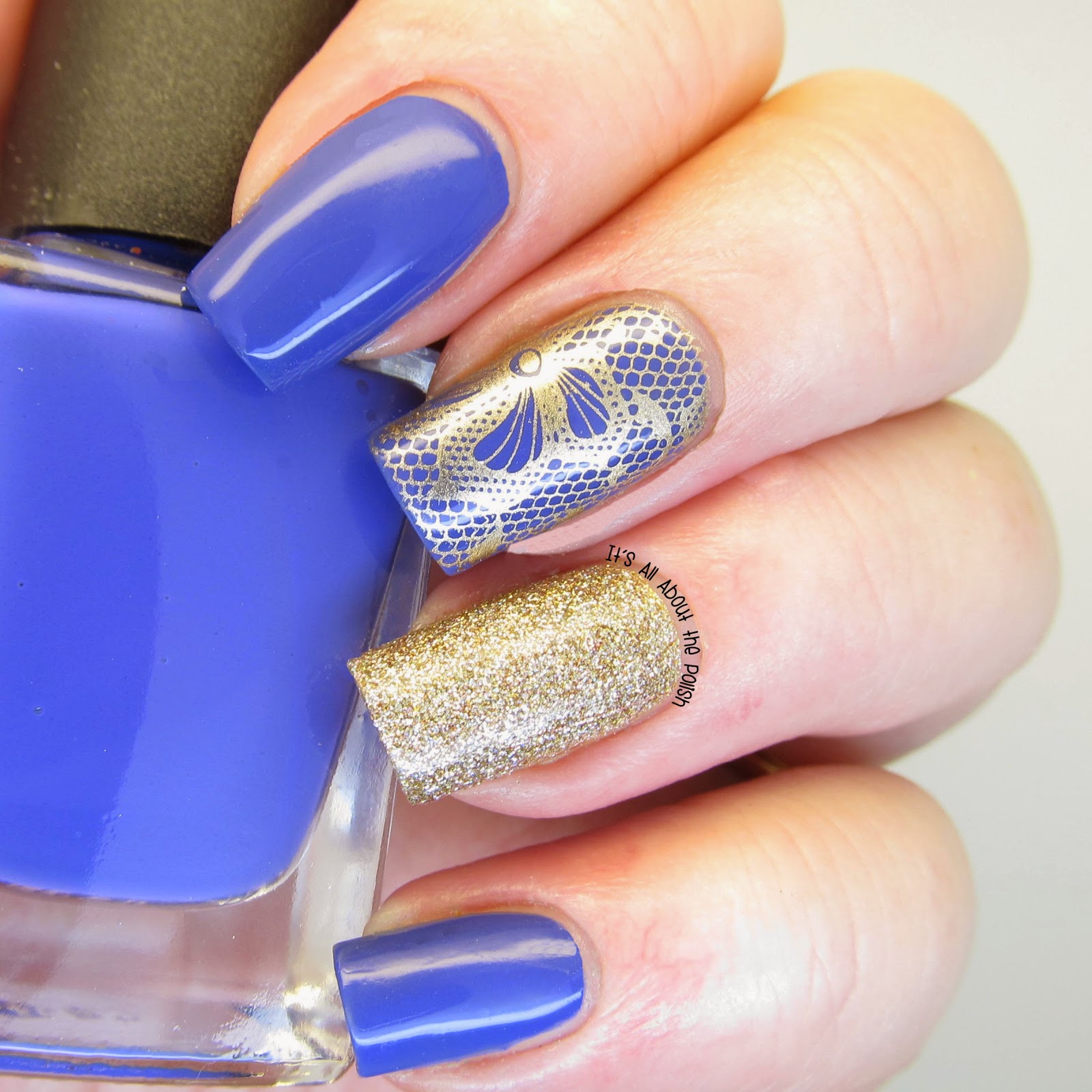 It's all about the polish: Periwinkle blue and lace nail design
