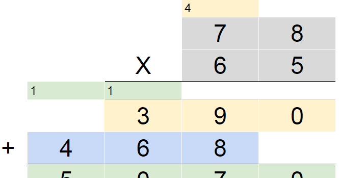 Control alt achieve long multiplication with google sheets