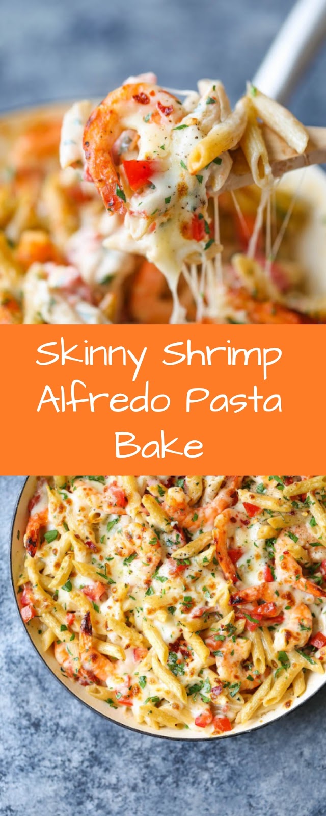 Skinny Shrimp Alfredo Pasta Bake
