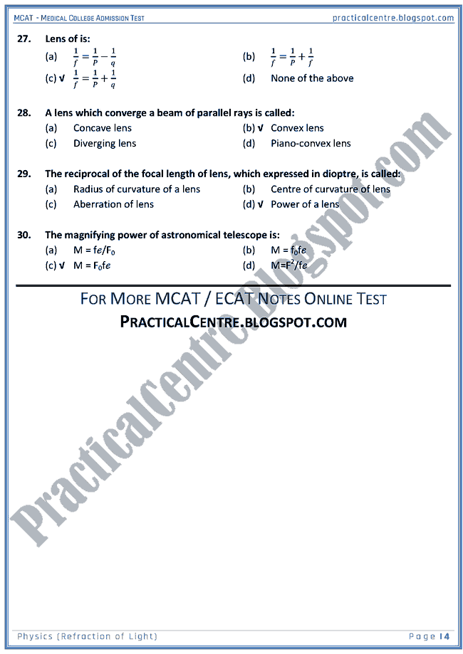 mcat-physics-refraction-of-light-mcqs-for-medical-college-admission-test