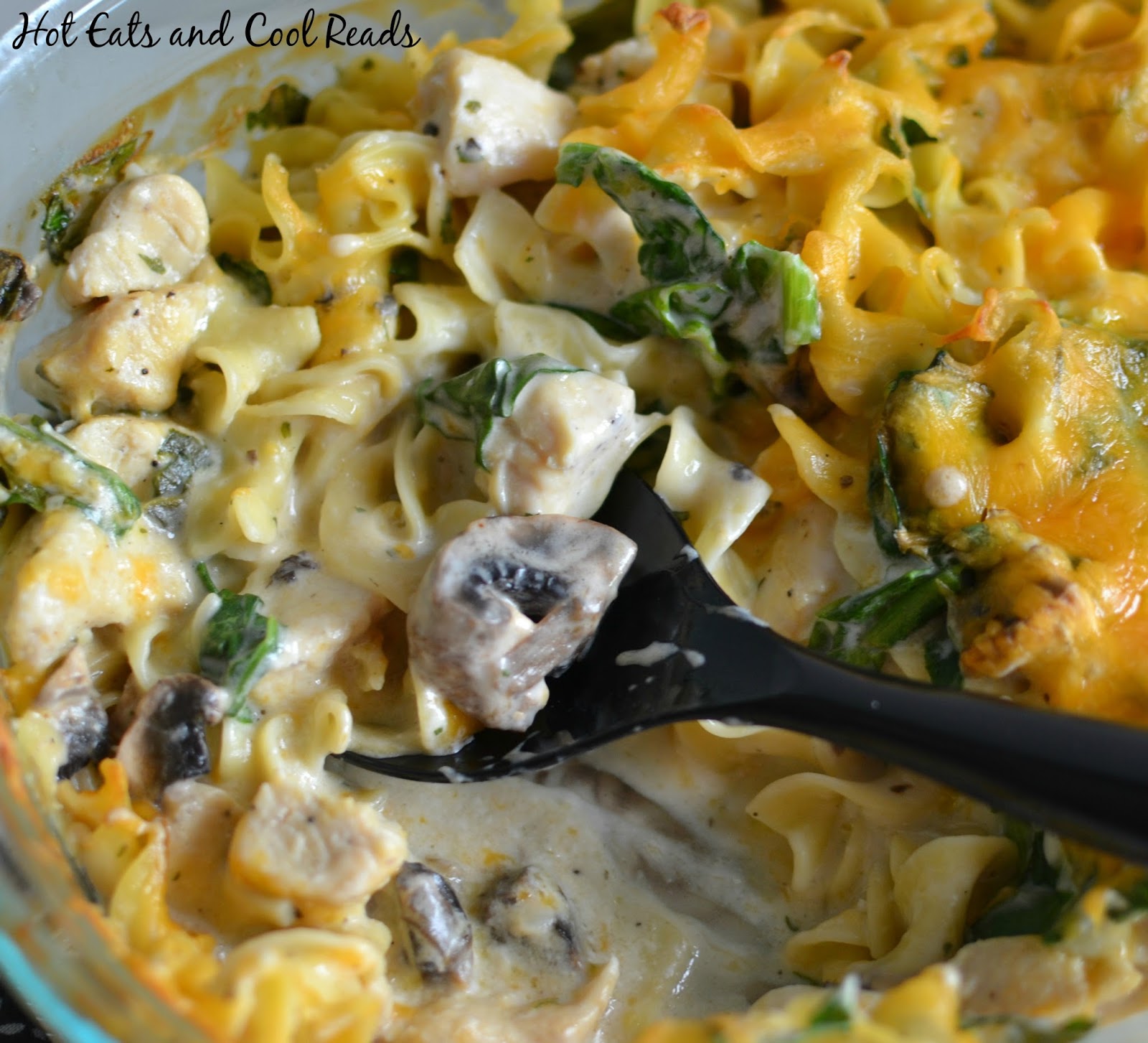 Cheesy Chicken, Spinach and Mushroom Noodle Casserole Recipe