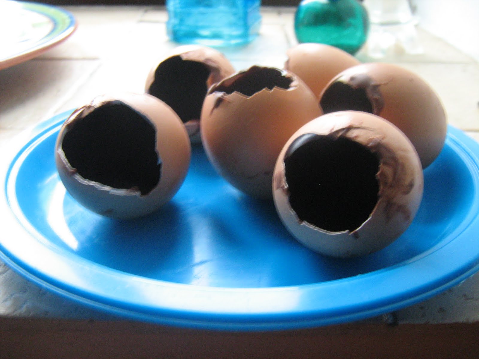 pheasants, frogs and banana bread Chocolate eggs using real eggshells!