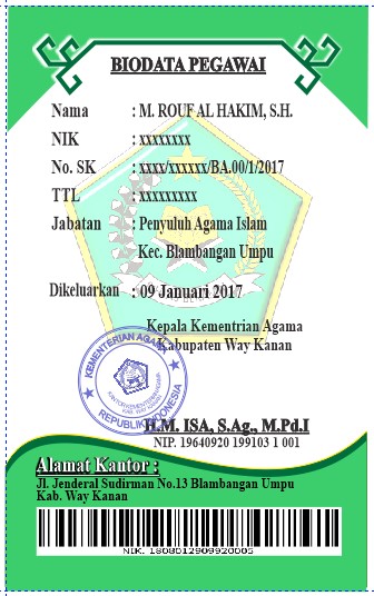 Contoh Id Card Pegawai Pembantu Pencatat Nikah