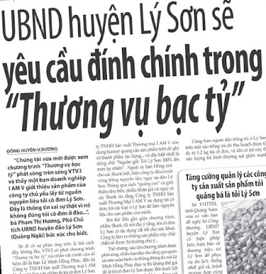UBND huyện Lý Sơn chính thức yêu cầu VTV3 và Công ty I AM V đính chính