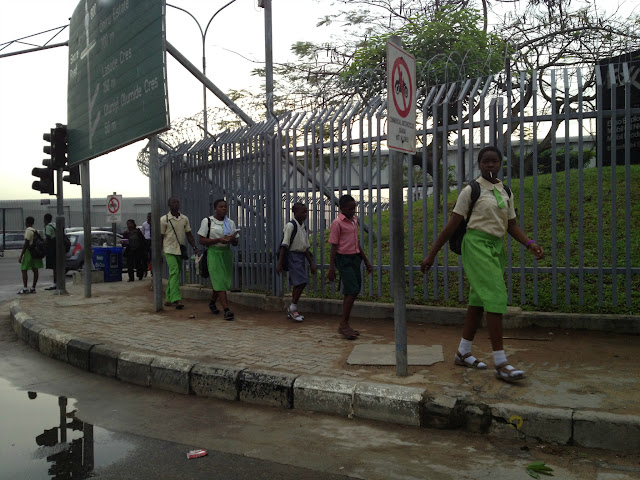 Nigerian students walking to school in Lagos, Nigeria