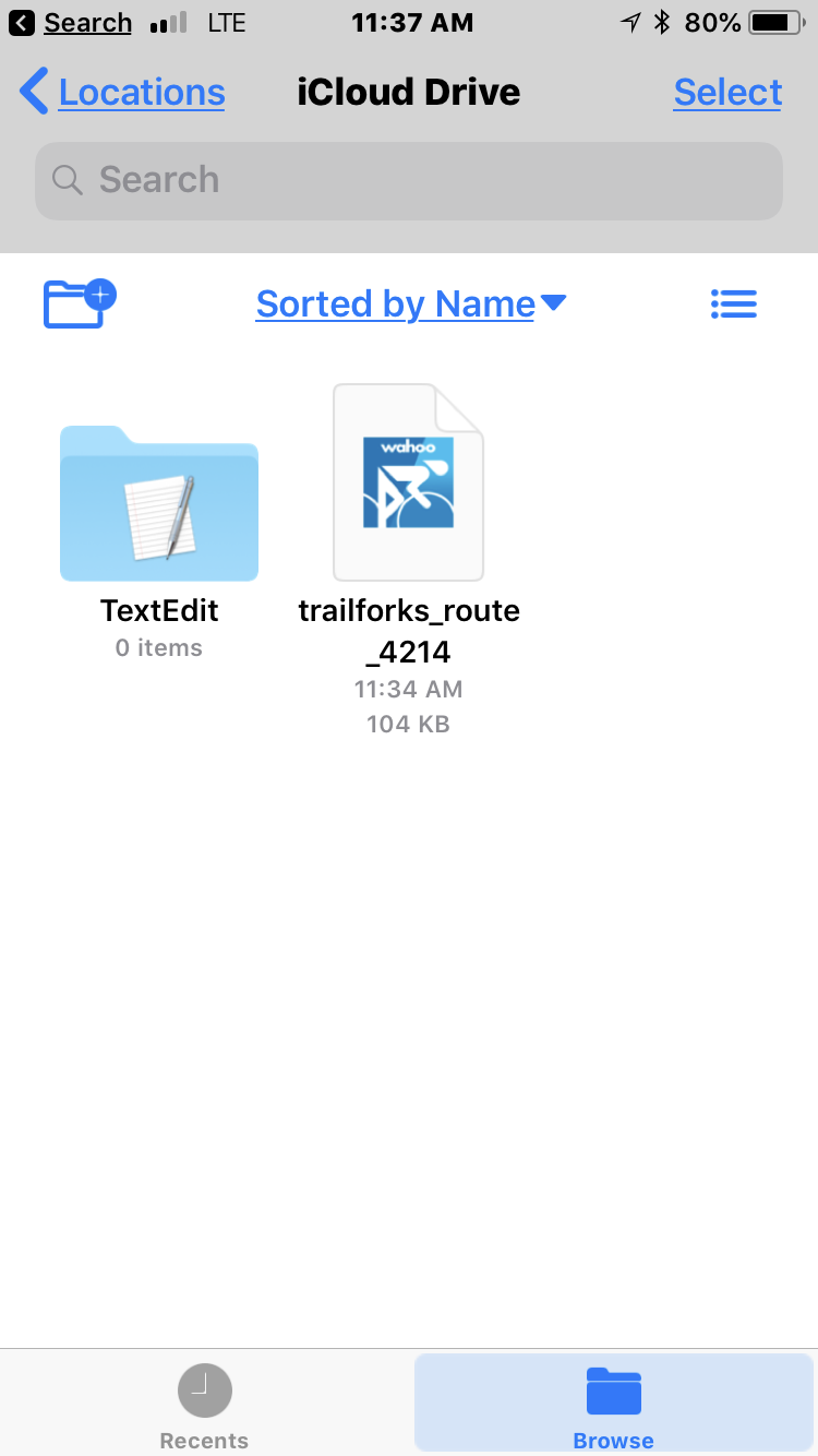 on your iphone and find the file you just downloaded i just saved mine on the root of my icloud drive now you can see the trailforks route in files on your iphone and find the file you just downloaded i just saved mine on the root of my icloud drive now you can see the trailforks route in files