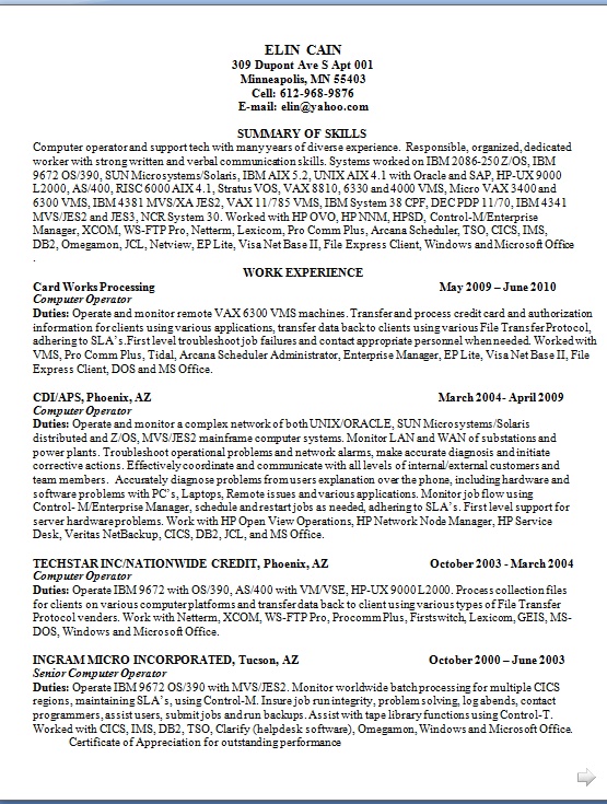 computer operator resume samples in word format free download resume format computer operator