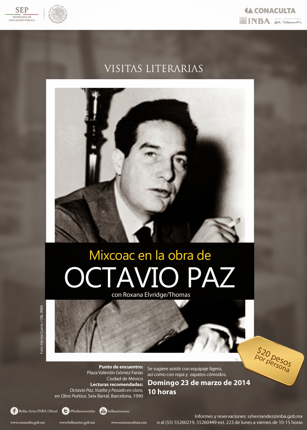 Visita literaria "Mixcoac en la obra de Octavio Paz" el próximo Domingo