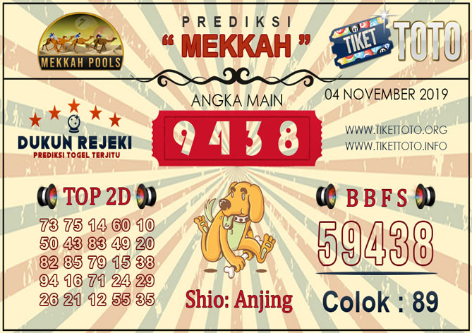Prediksi Togel MEKKAH TIKETTOTO 04 NOVEMBER 2019