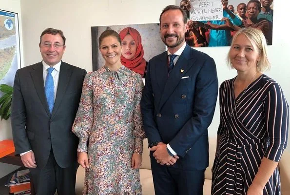 Crown Princess Victoria wore By Timo Printed Bow Dress, and By Malene Birger pumps. Princess mabel and Prince Haakon