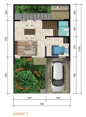 6 denah rumah minimalis ukuran 7x11 meter 2 kamar tidur 2
