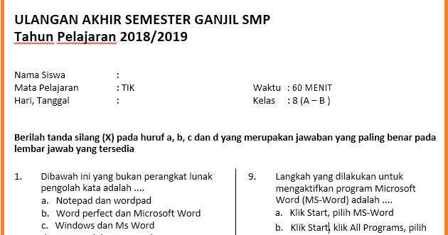 Soal UAS TIK KTSP Kelas 8 Semester 1 Dan Kunci Jawaban