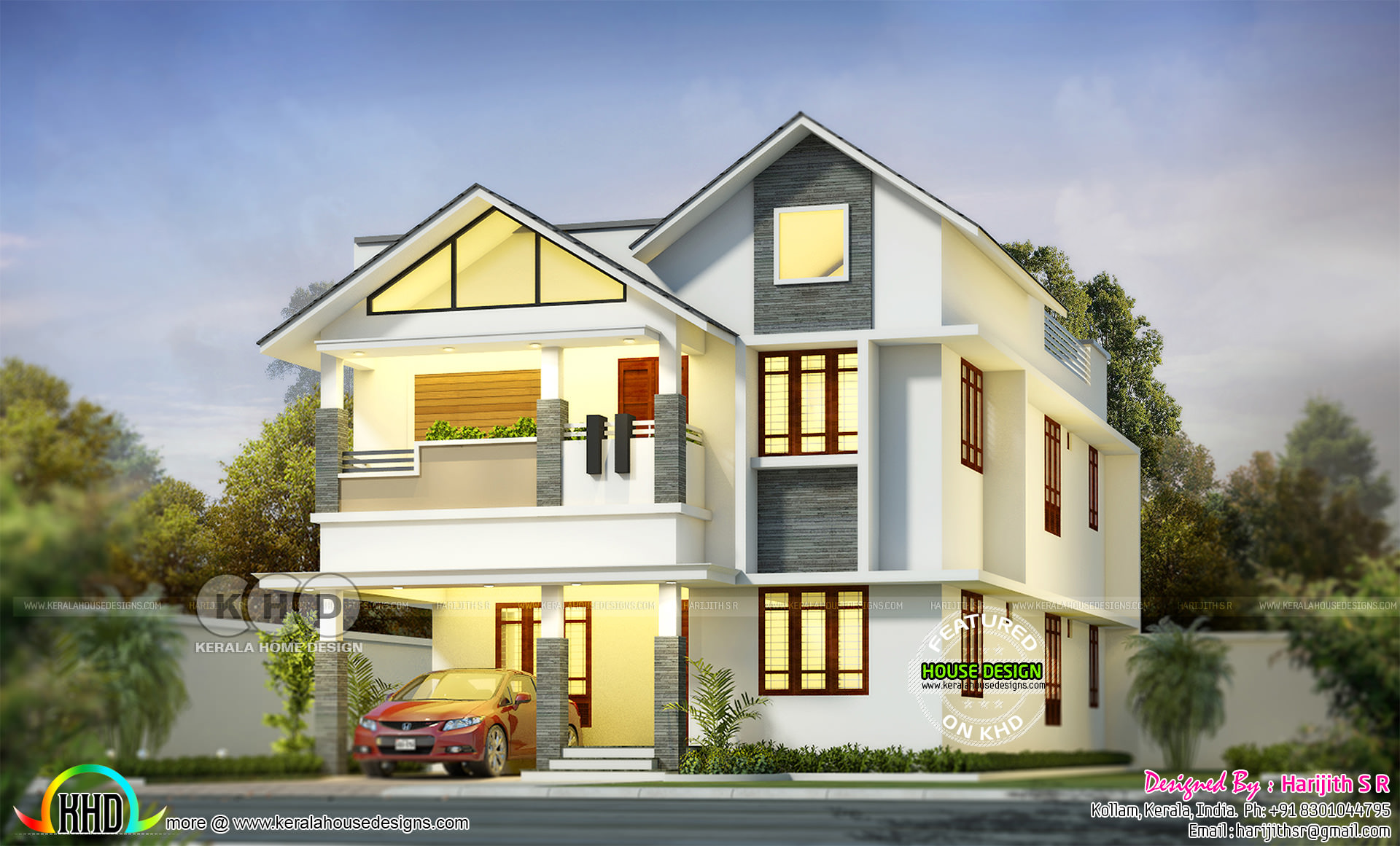 2105 sqft 4 bedroom double storied sloping roof house Kerala Home