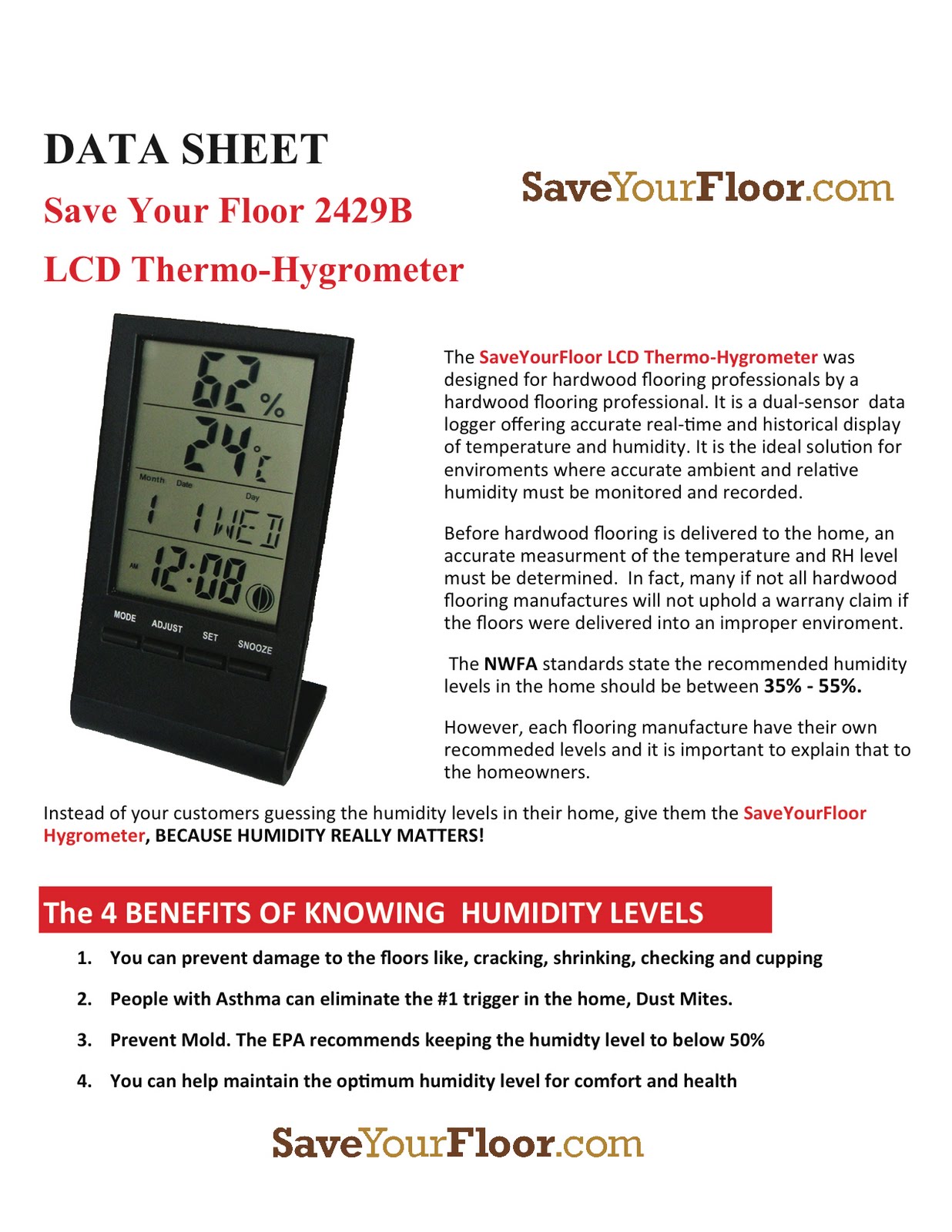 SaveYourFloor Hygrometers Save Your Floor Hygrometer data sheet