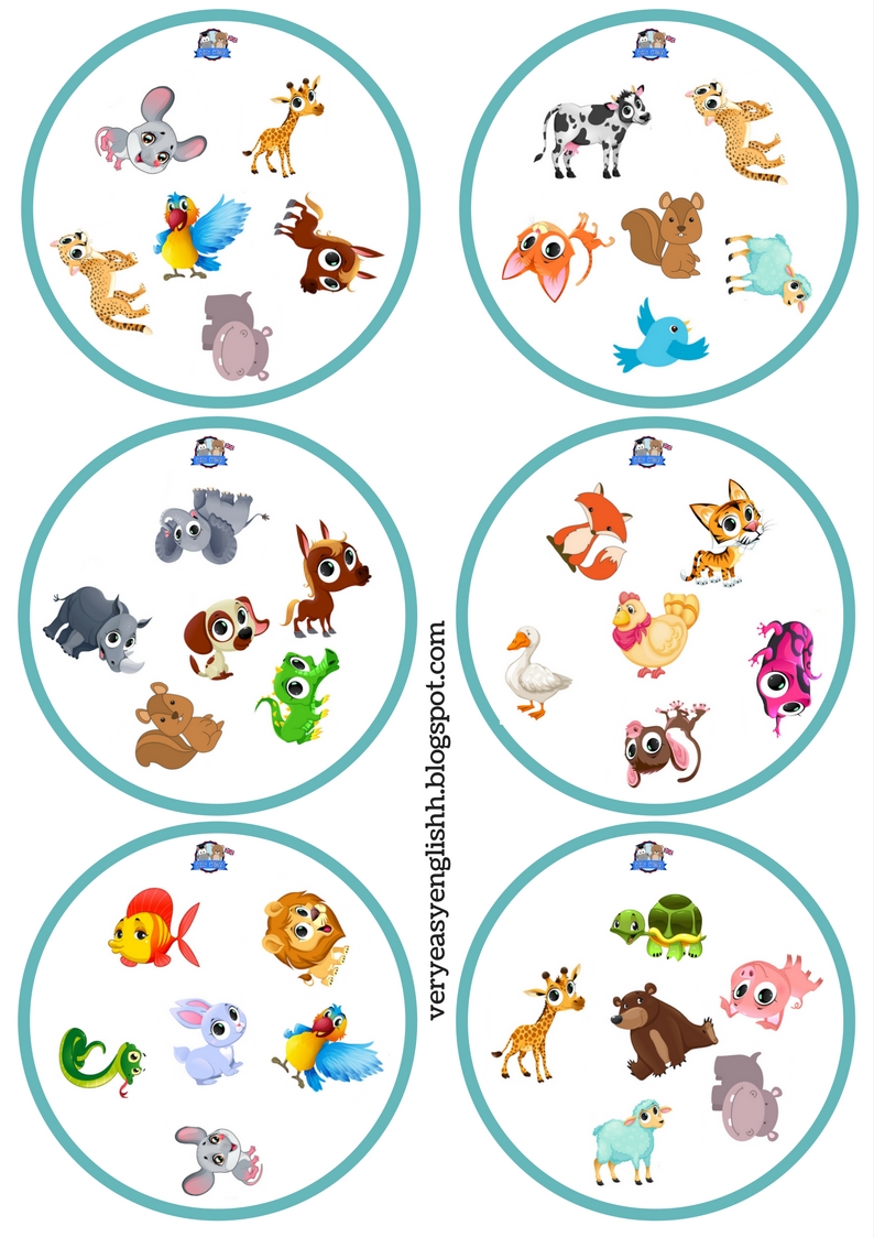 Easy English Animals dobble i spinning wheels