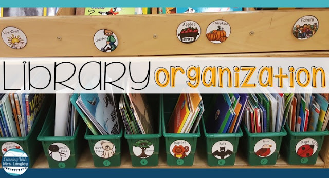 This post has ideas and pictures to set up your kindergarten or 1st grade classroom library. From where to get your books to how to level and display them. Examples of how students check out books, storage, organization, and fun labels to bring it all together! 