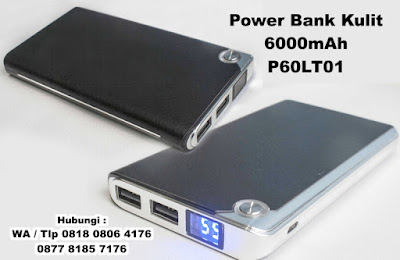 menjual Power Bank Kulit, Souvenir Powerbank Leather Slim 6000mAh P60LT01, Power Bank Kulit Harga Murah di Tangerang