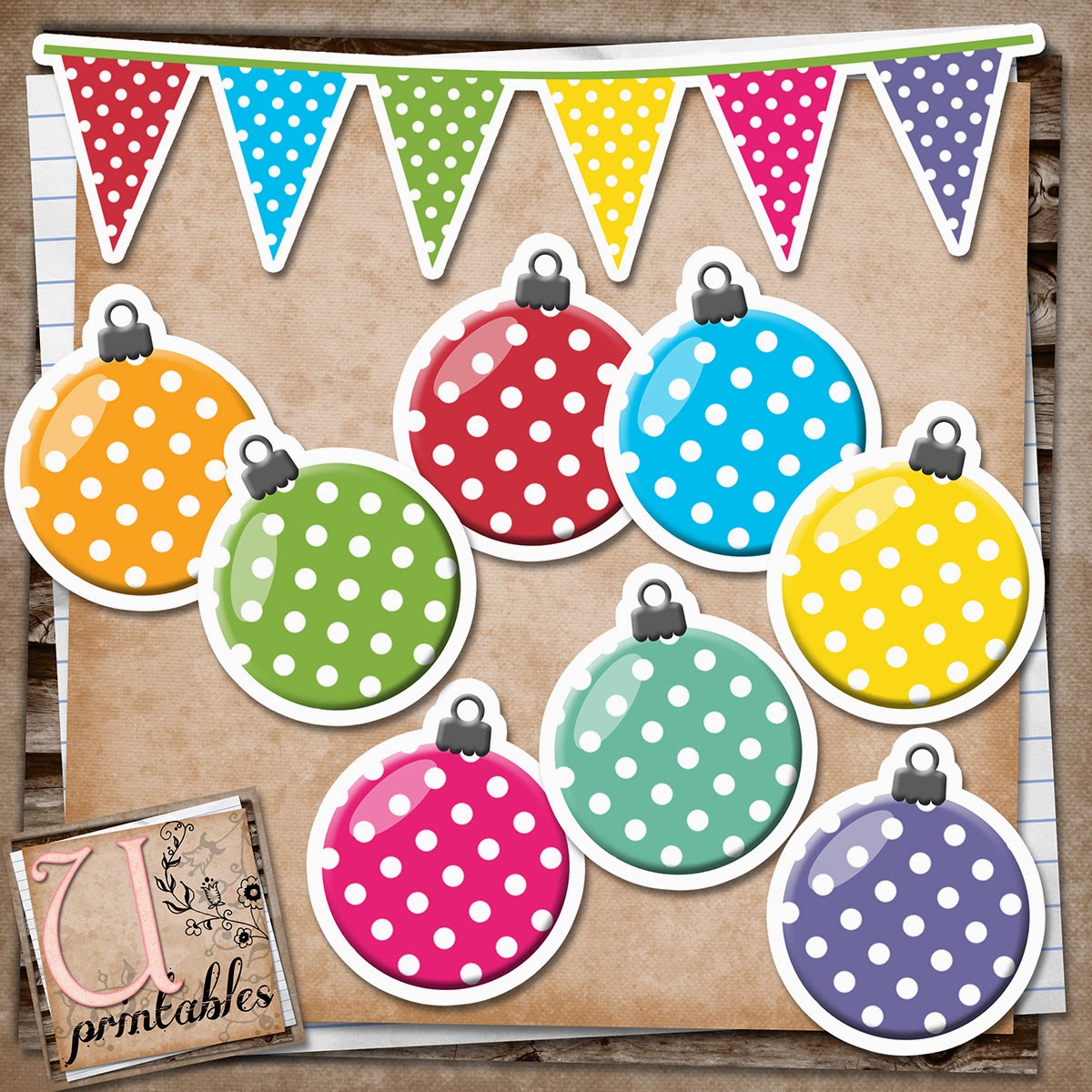 Free Printable Christmas Ornaments and Bunting from RebeccaB Designs