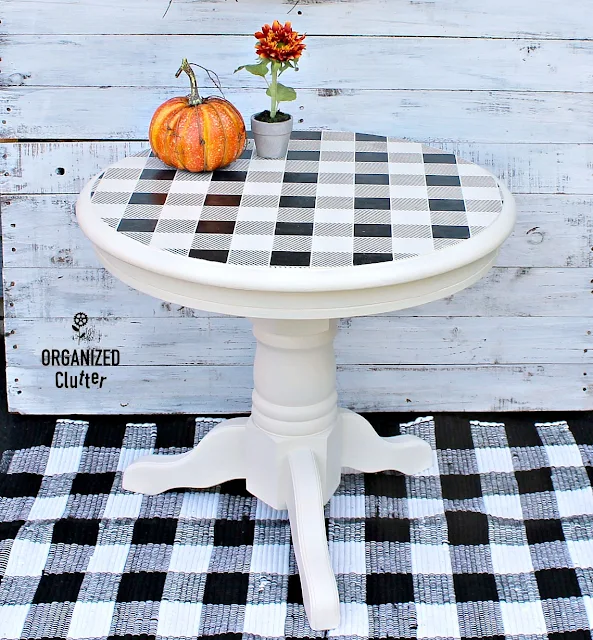 An Oak End Table Upcycle with Paint & Buffalo Check Stencil
