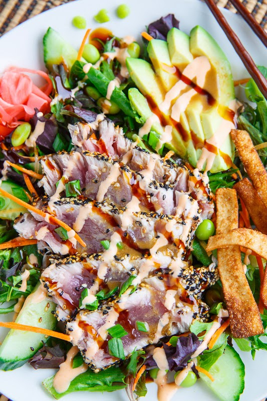 Sesame Crusted Seared Ahi Tuna 'Sushi' Salad with Wasabi Vinaigrette ...