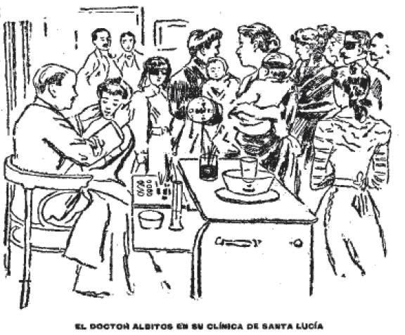 Ilustración del doctor Albitos en su clínica (El Heraldo de Madrid, 19-7-1904