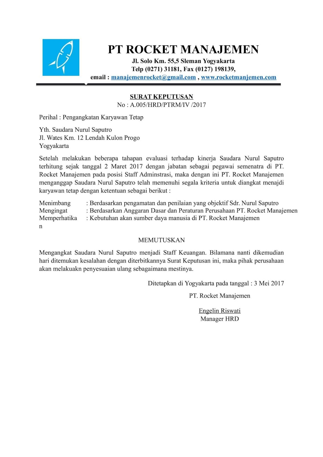 Contoh Surat Pengangkatan Karyawan Tetap Wood Scribd Indo