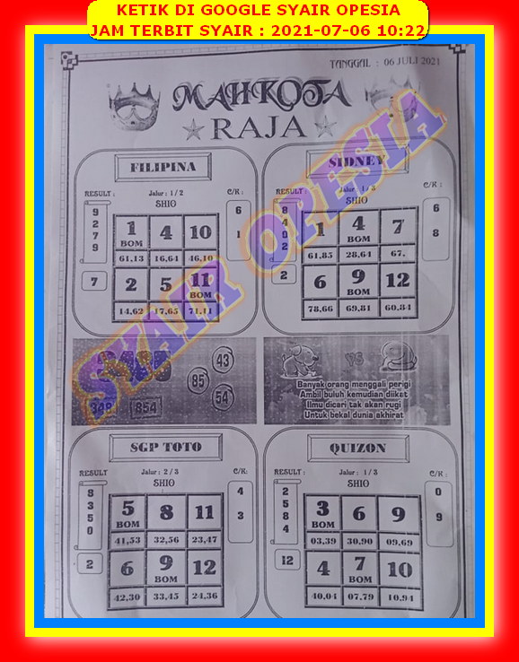 Syair Sdy Hari Ini Selasa 6 Juli 2021 Opesia Official